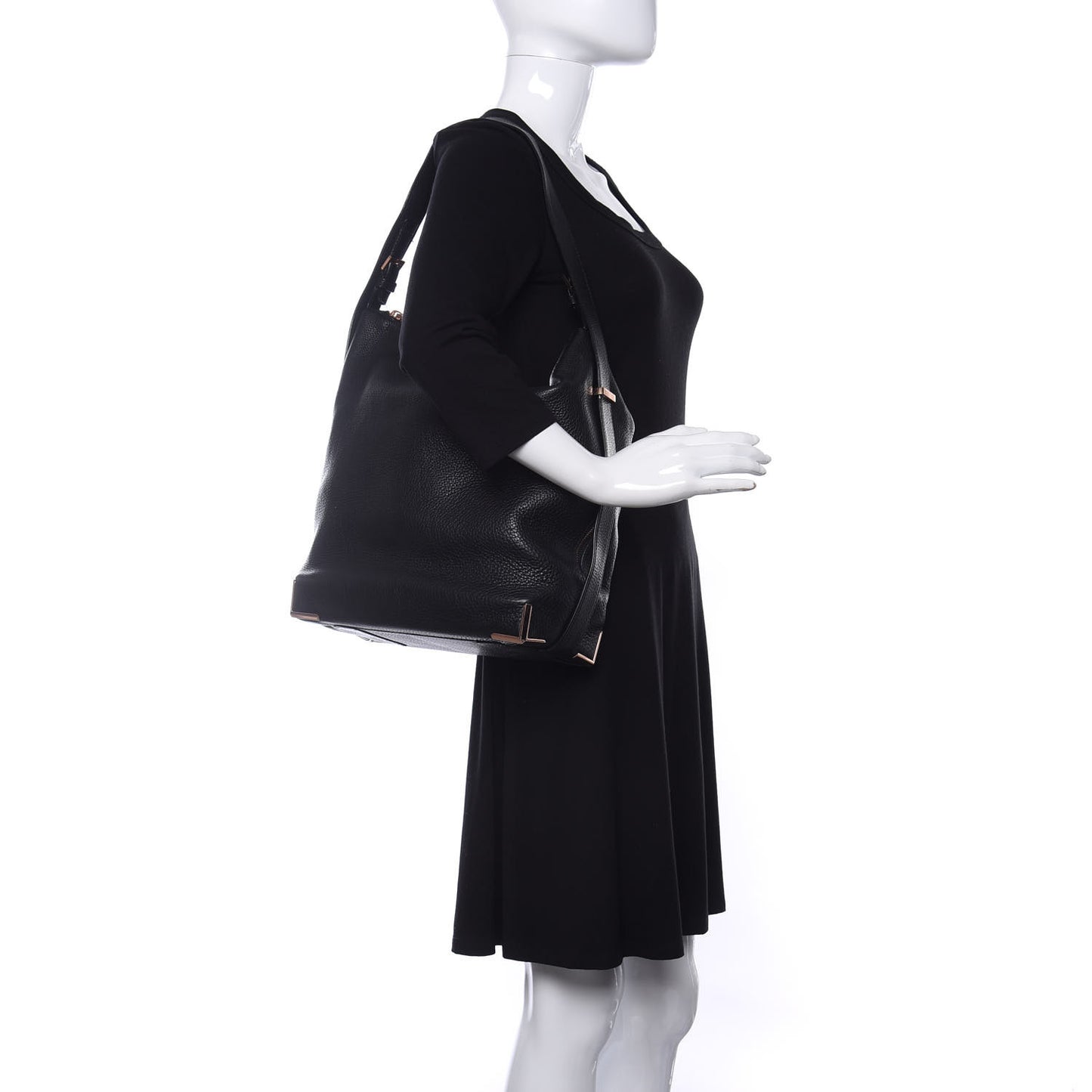 Pebbled Calfskin Prisma Skeletal Hobo Black Rose Gold Hardware