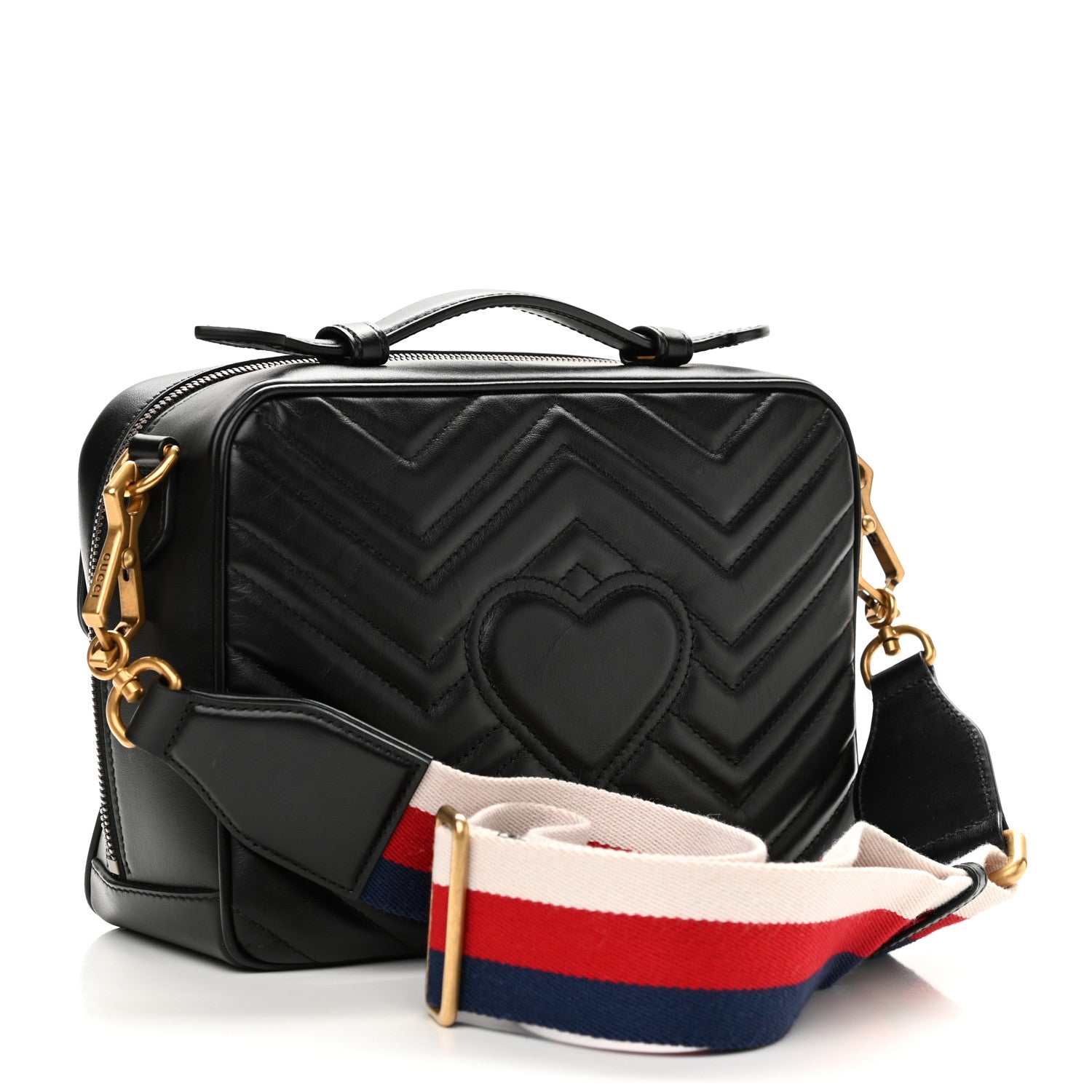 Gucci Calfskin Matelasse Sylvie Web Small GG Marmont Top Handle Shoulder Bag Black 3 of 11