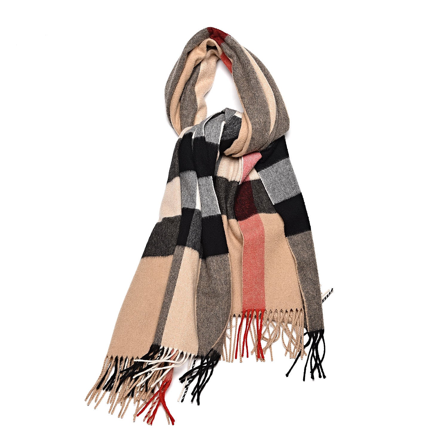 Burberry Cashmere Mega Check Fringe Scarf Camel 1 of 4