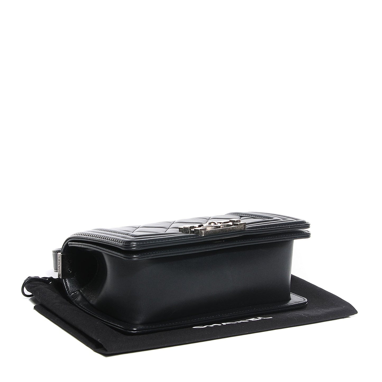 Calfskin Quilted Small Boy Flap Black
