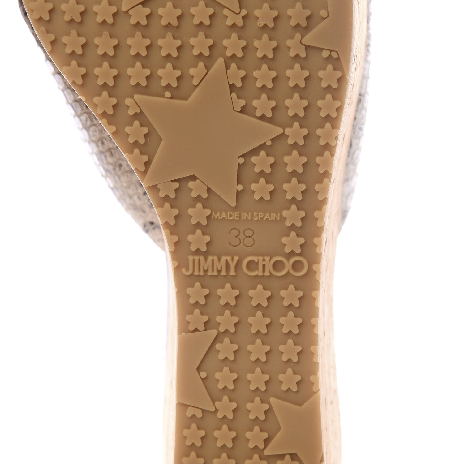 Jimmy Choo Snakeskin Prima Cork Wedge Sandals 38 Natural 9 of 9