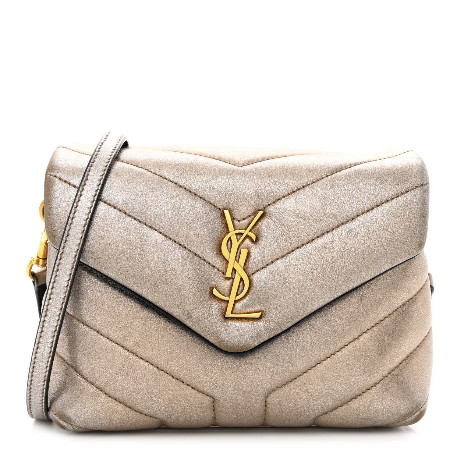 Saint Laurent Metallic Calfskin Y Quilted Monogram Toy Loulou Crossbody Bag Piombo 1 of 13