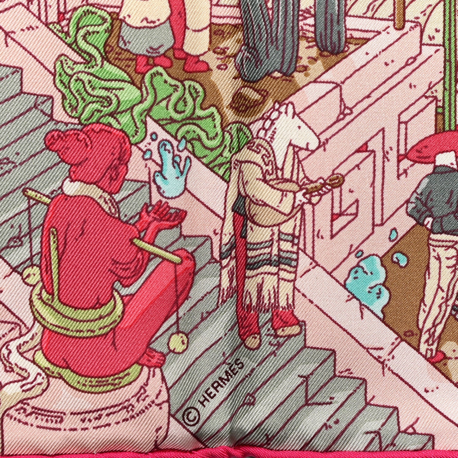 Hermes Silk La Legende Du Cheval A Plumes Scarf 90 Rose Pale Jaune Vif Turquoise 4 of 5