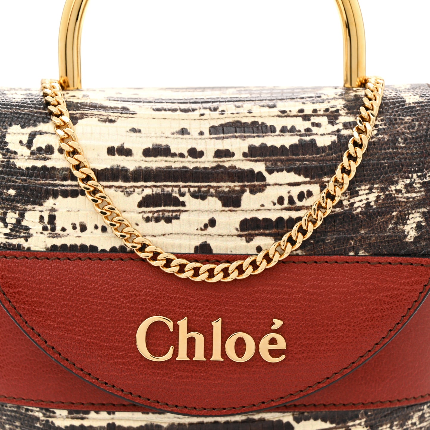 Calfskin Lizard Embossed Small Aby Lock Sepia Brown