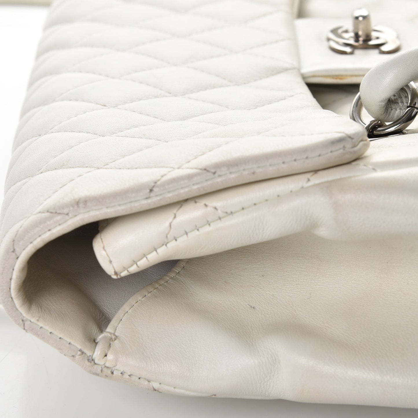 Calfskin Quilted Large Cambon Flap White Black