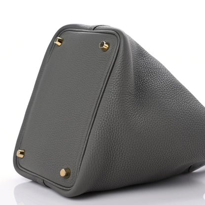 Hermes Taurillon Clemence Ostrich Touch Picotin Lock 18 PM Gris Meyer 6 of 8