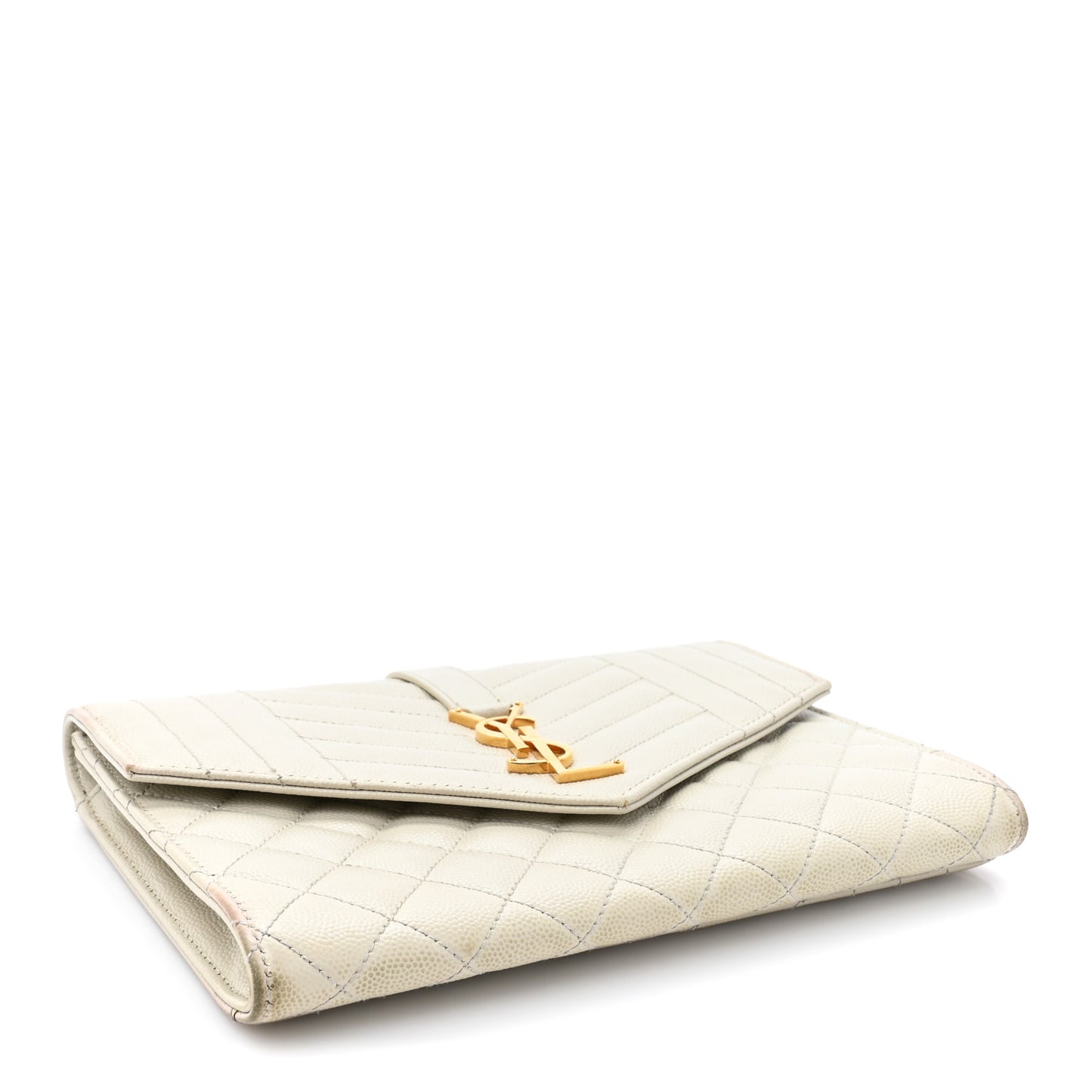 Grain De Poudre Textured Mixed Matelasse Triquilt Monogram Clutch Blanc Vintage