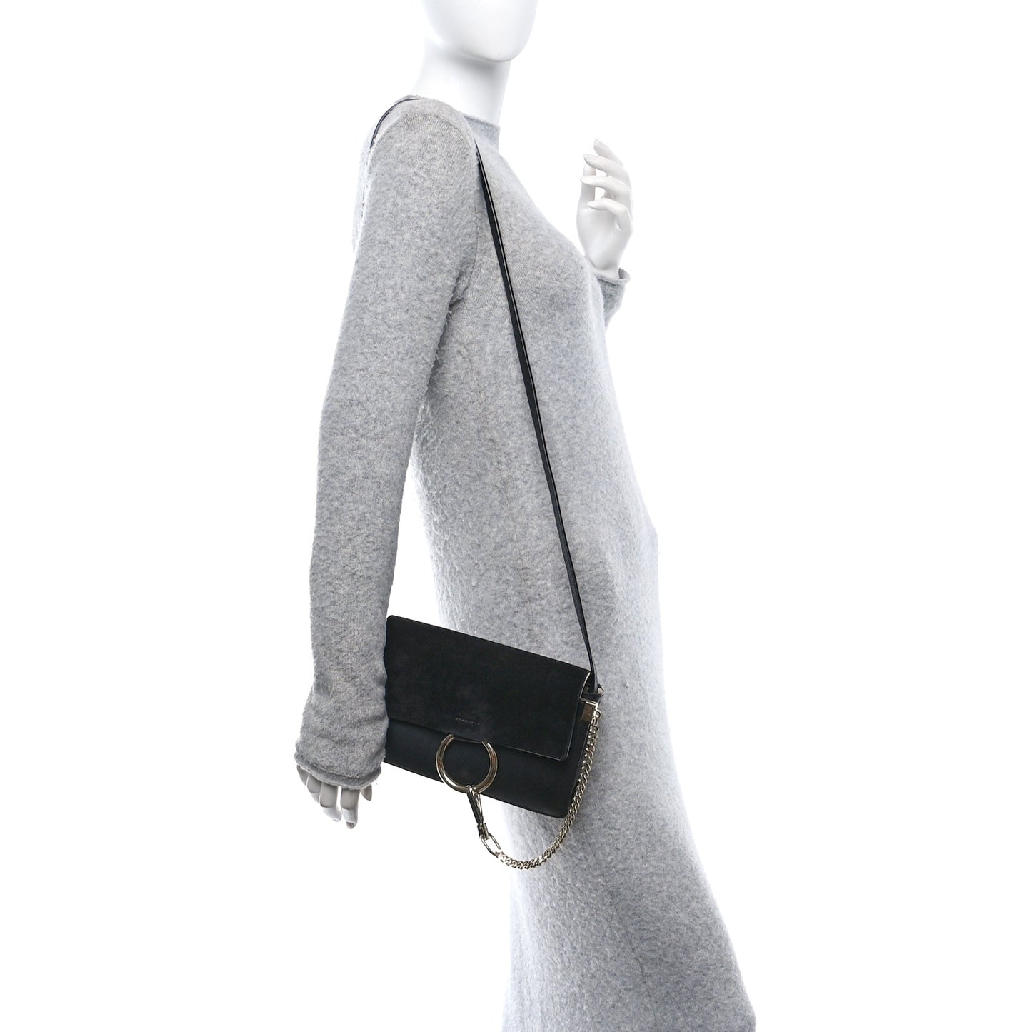 Suede Calfskin Small Faye Shoulder Bag Black