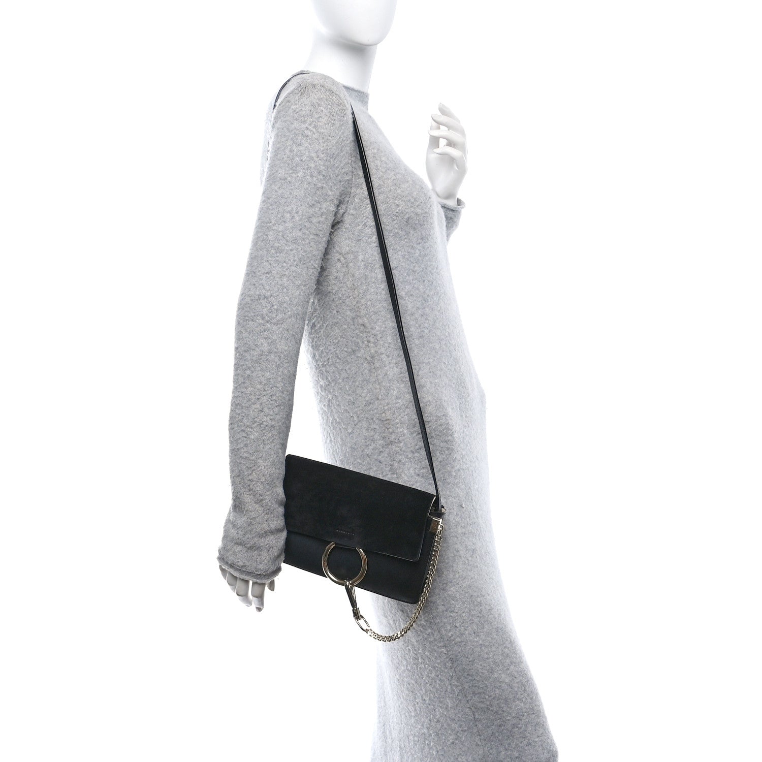 Chloe Suede Calfskin Small Faye Shoulder Bag Black 2 of 13