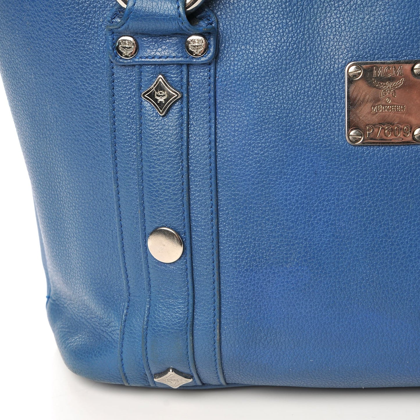 Calfskin Studded Tote Bag Blue