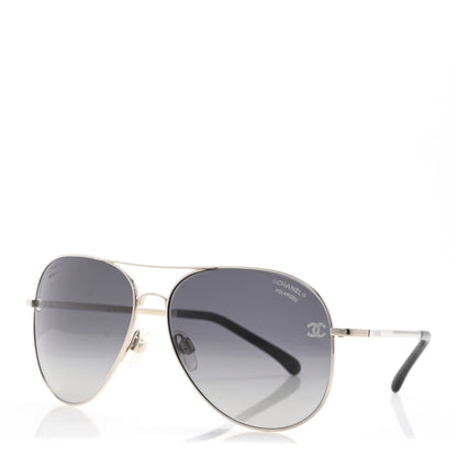 Chanel Metal Aviator CC Sunglasses 4189-T-Q Silver 1 of 7