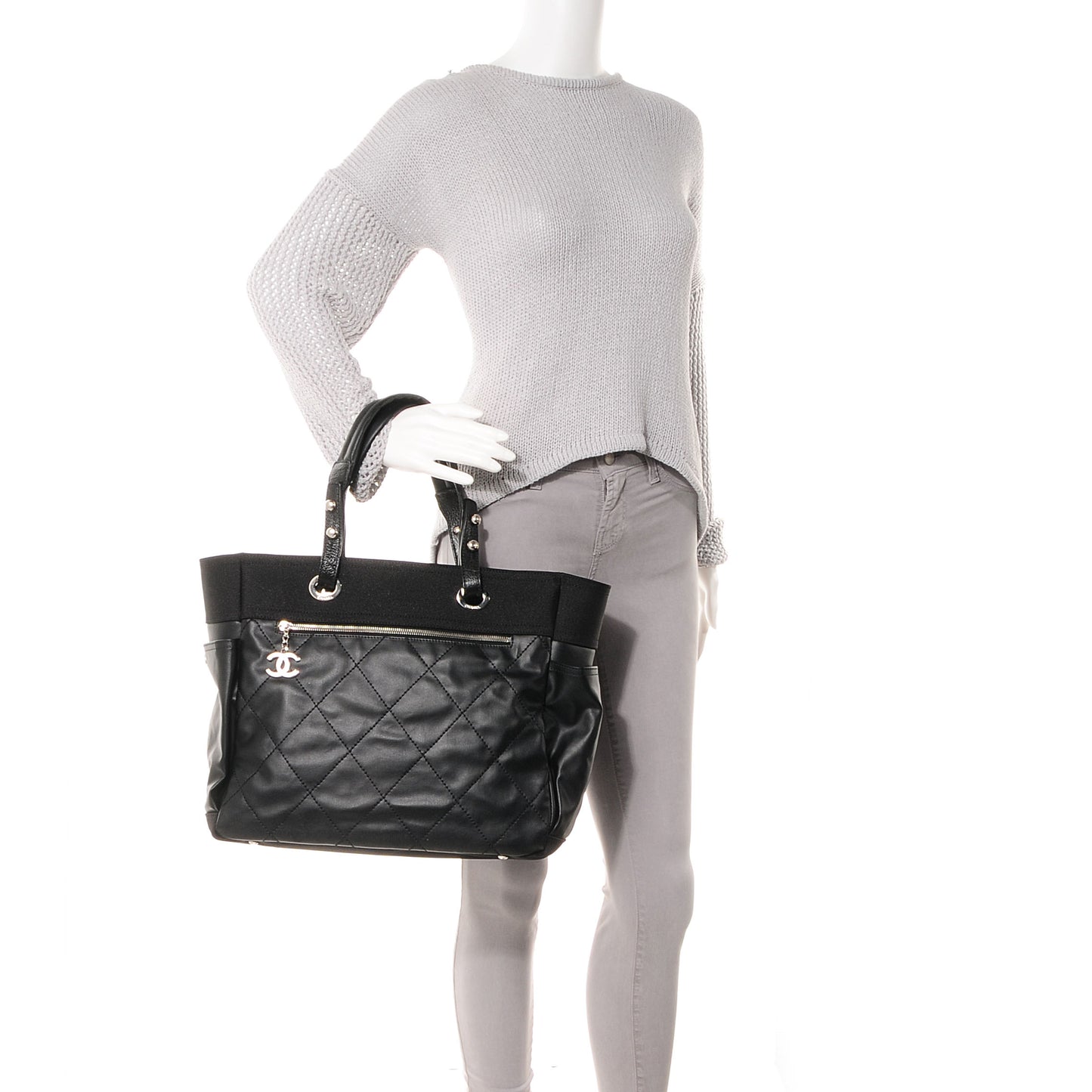 Coated Canvas Large Paris Biarritz Tote Black