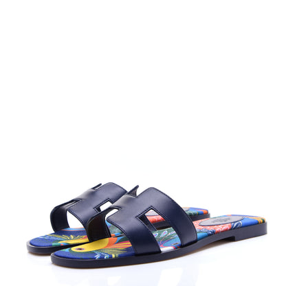 Hermes Calfskin Oran Sandals 36.5 Bleu 4 of 13