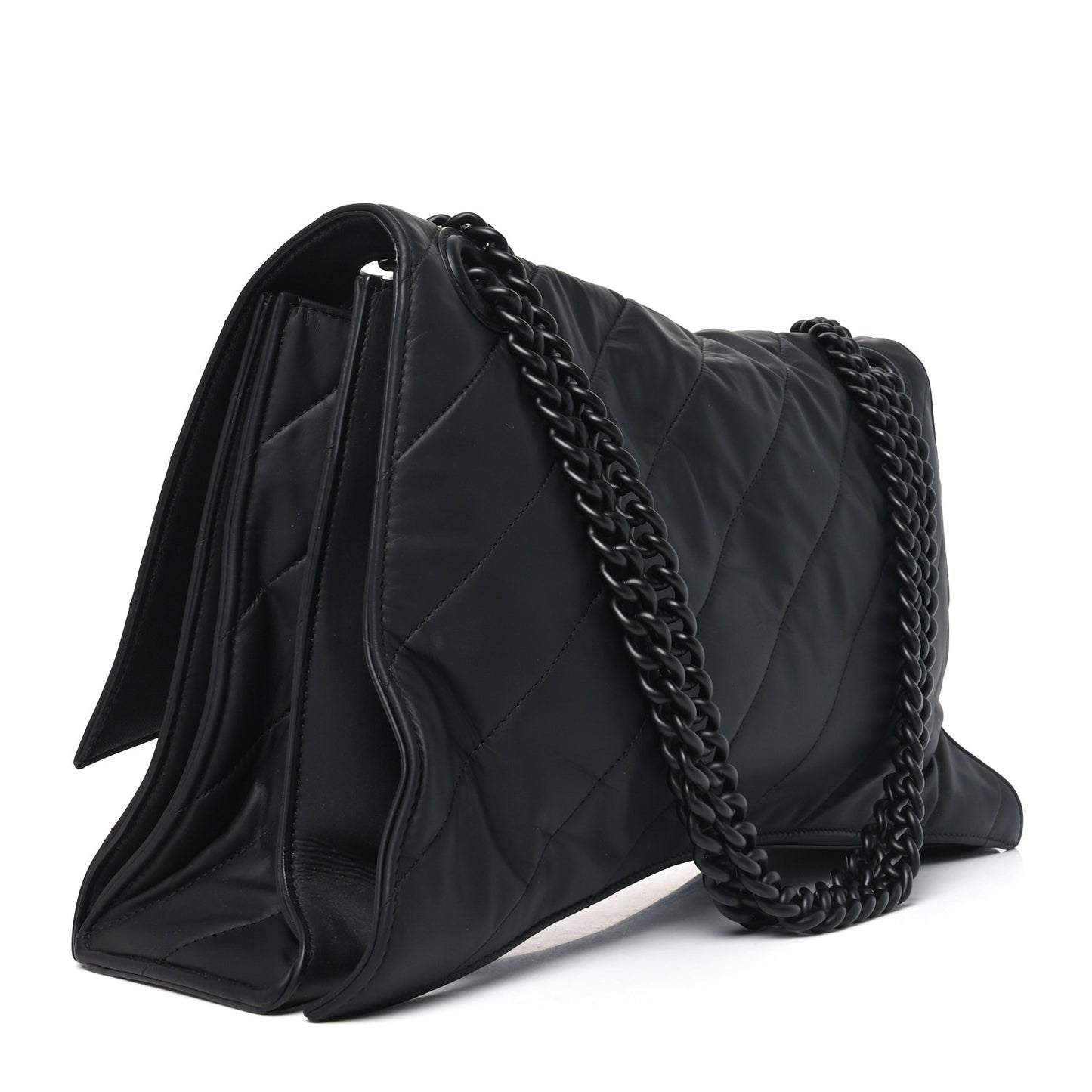 Satin Calfskin Quilted Matte Black Hardware Large Crush Chain Bag Black
