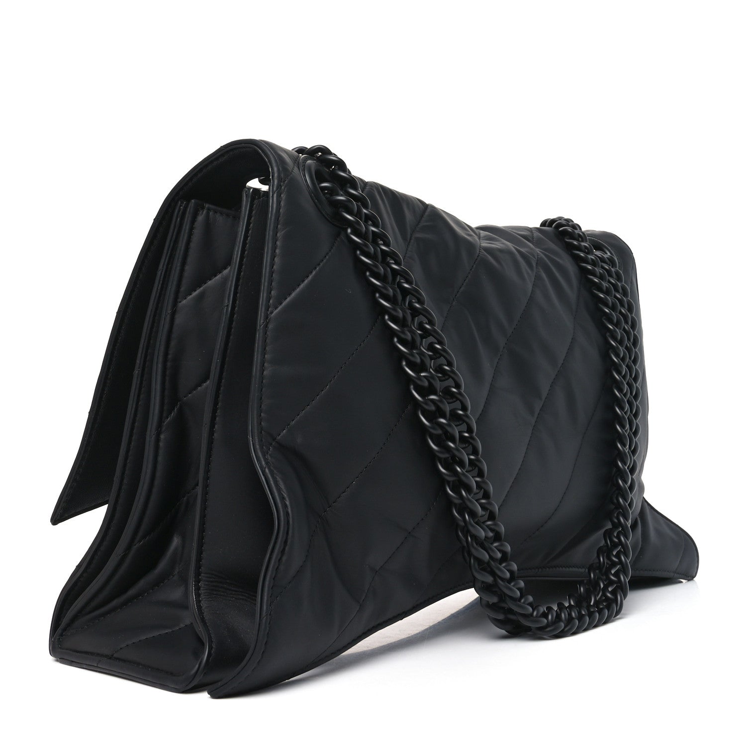 Balenciaga Satin Calfskin Quilted Matte Black Hardware Large Crush Chain Bag Black 3 of 10