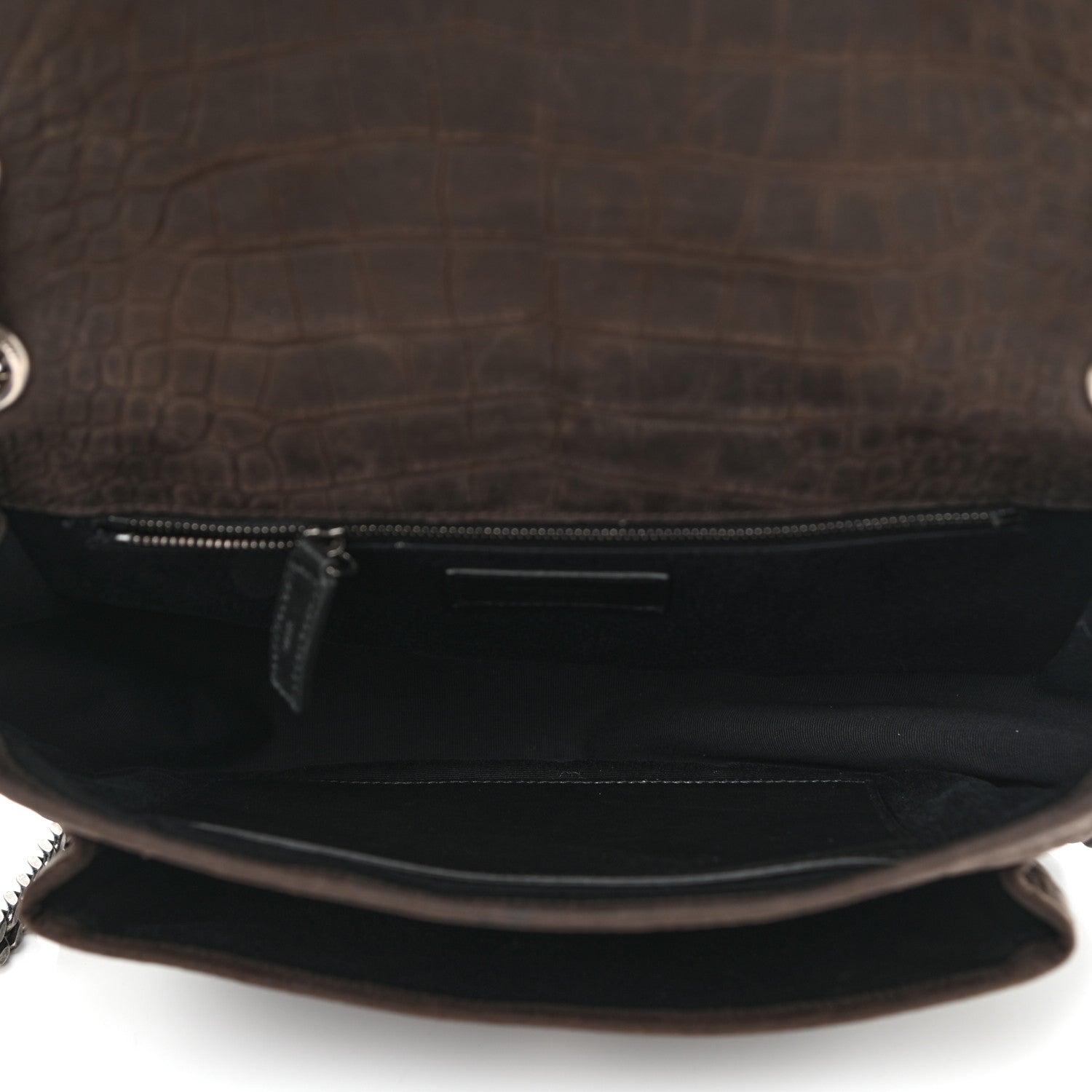 Saint Laurent Nubuck Crocodile Embossed Monogram Medium Niki Chain Satchel Wood 5 of 10