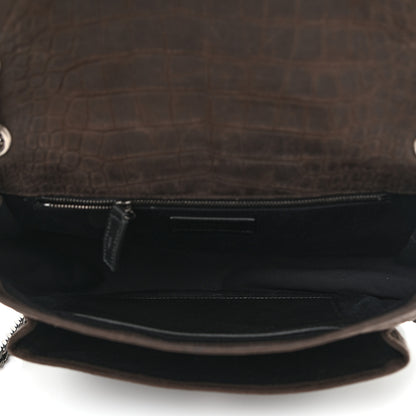 Saint Laurent Nubuck Crocodile Embossed Monogram Medium Niki Chain Satchel Wood 5 of 10