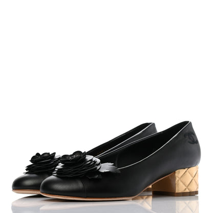 Chanel Lambskin Camellia Cap Toe Pumps 37 Black 3 of 8