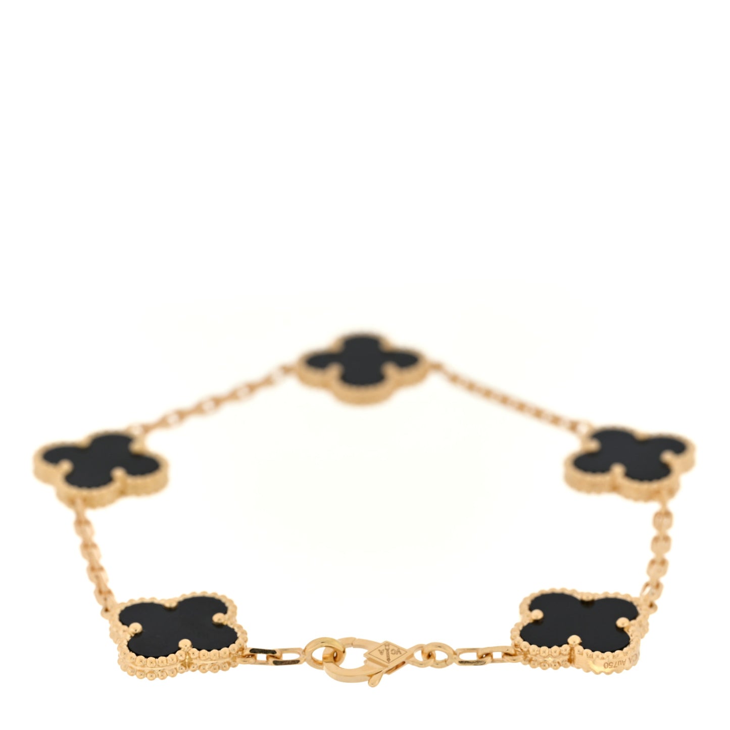 18K Yellow Gold Black Onyx 5 Motifs Vintage Alhambra Bracelet