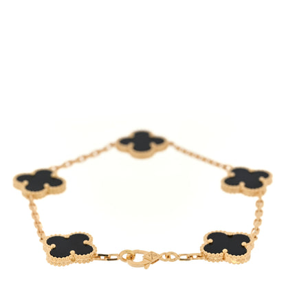 Van Cleef & Arpels 18K Yellow Gold Black Onyx 5 Motifs Vintage Alhambra Bracelet 2 of 3
