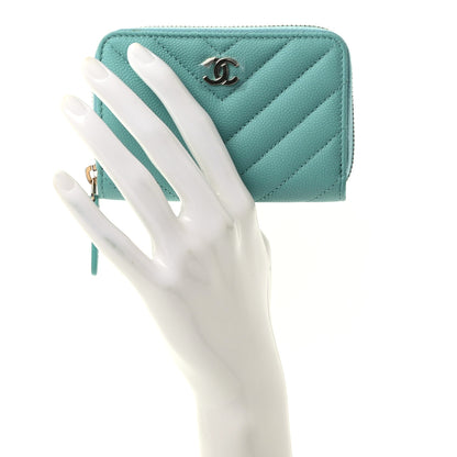 Chanel Caviar Flat Chevron Quilted Zip Around Coin Purse Green 2 of 8