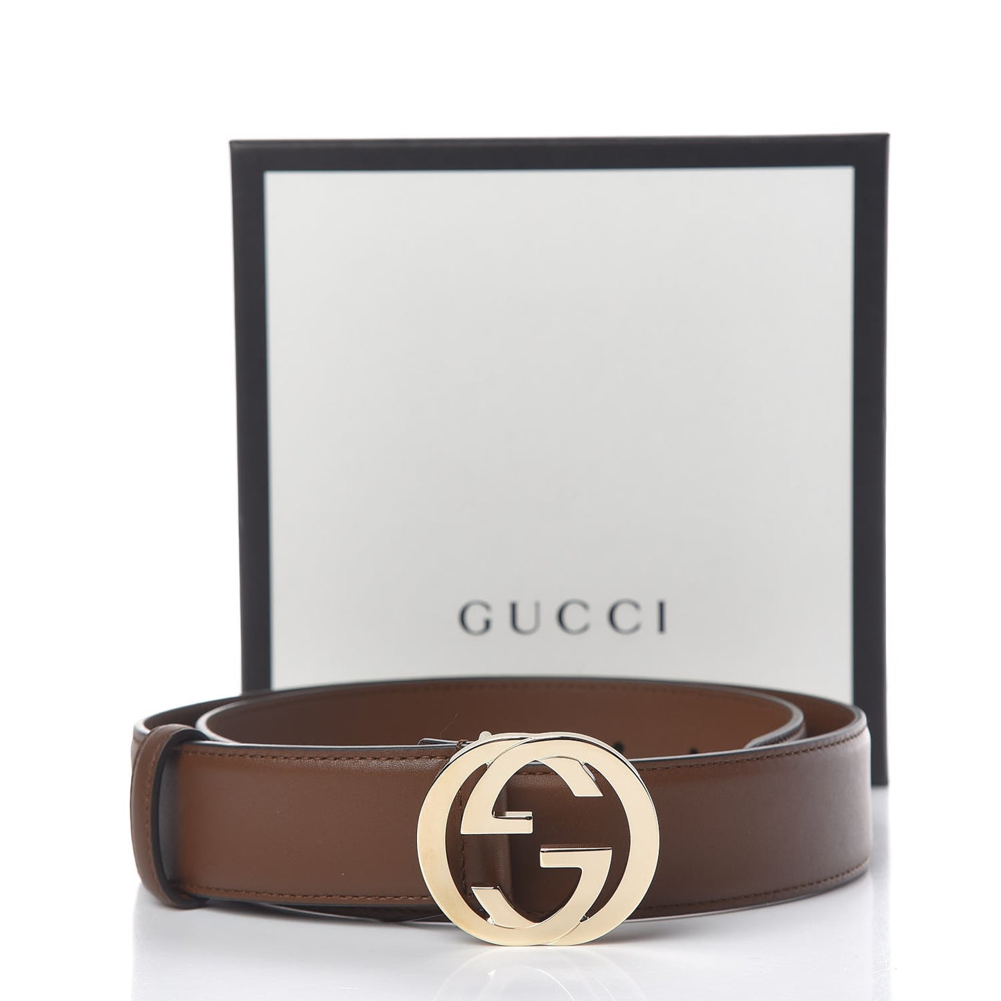 Calfskin Interlocking G 37mm Belt 85 34 Nut Brown