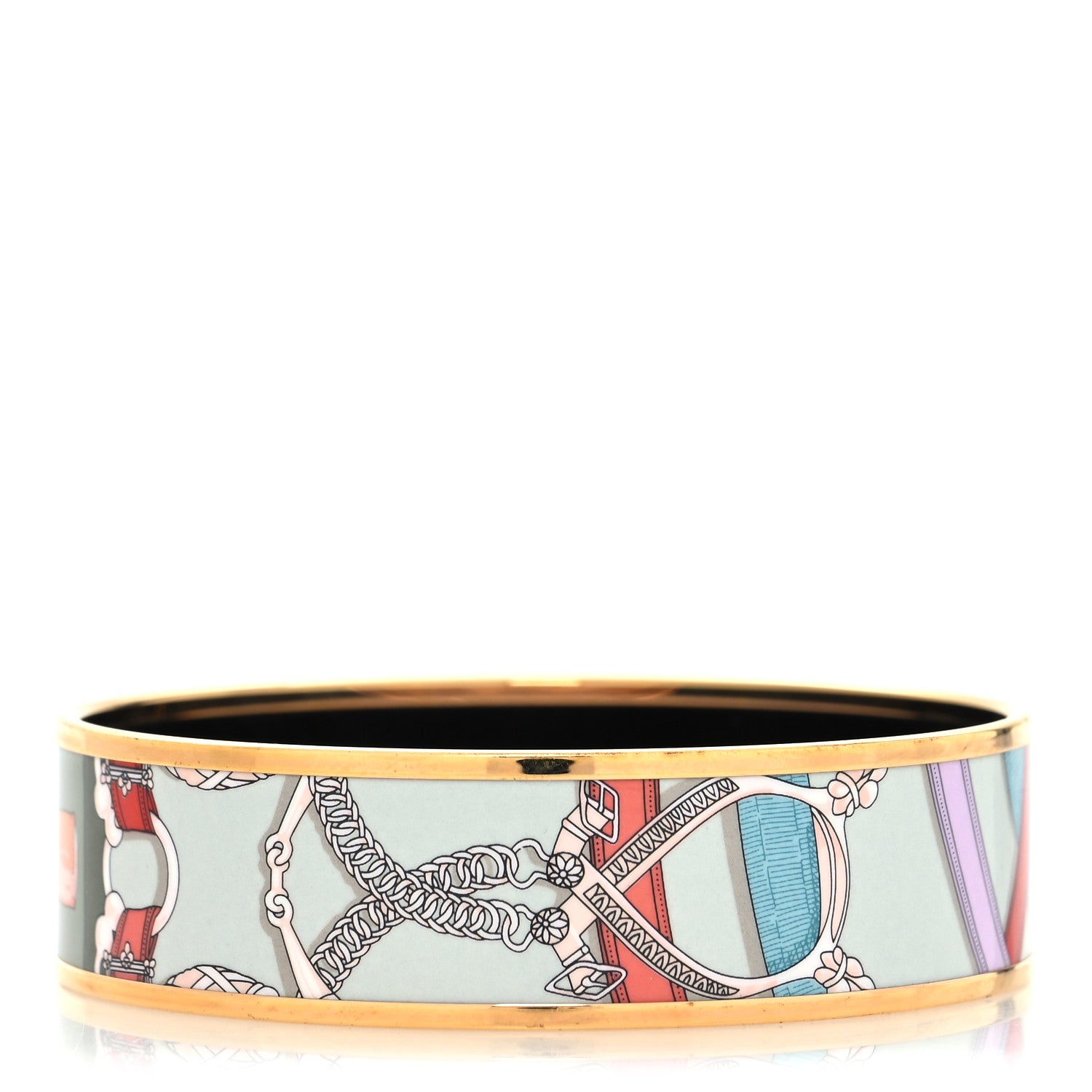 Hermes Enamel Printed Wide Cavald'Or Bracelet 65 Romantique 1 of 5