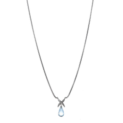 David Yurman Sterling Silver Blue Topaz Diamond Briolette X Pendant Necklace 1 of 6