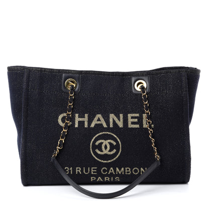 Chanel Lurex Canvas Small Deauville Tote Navy Blue Gold 1 of 11