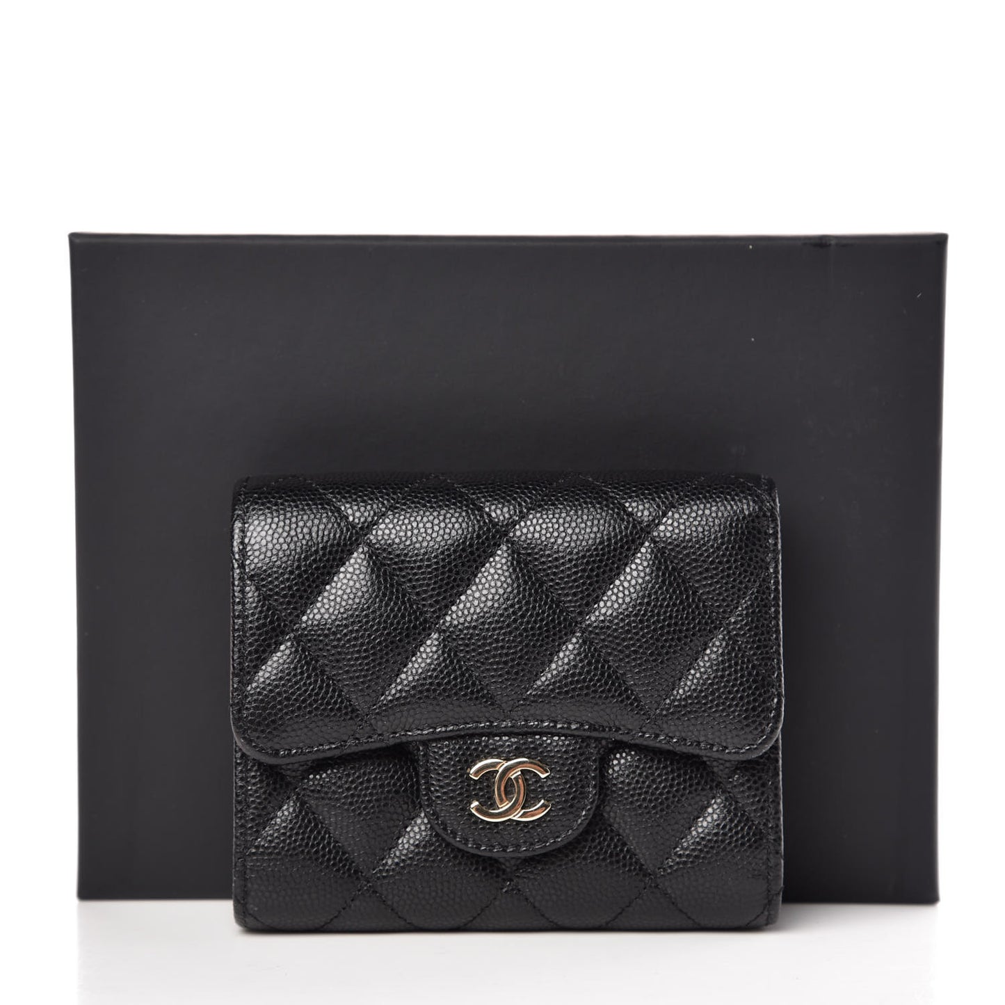 Caviar Quilted Compact Flap Wallet Black