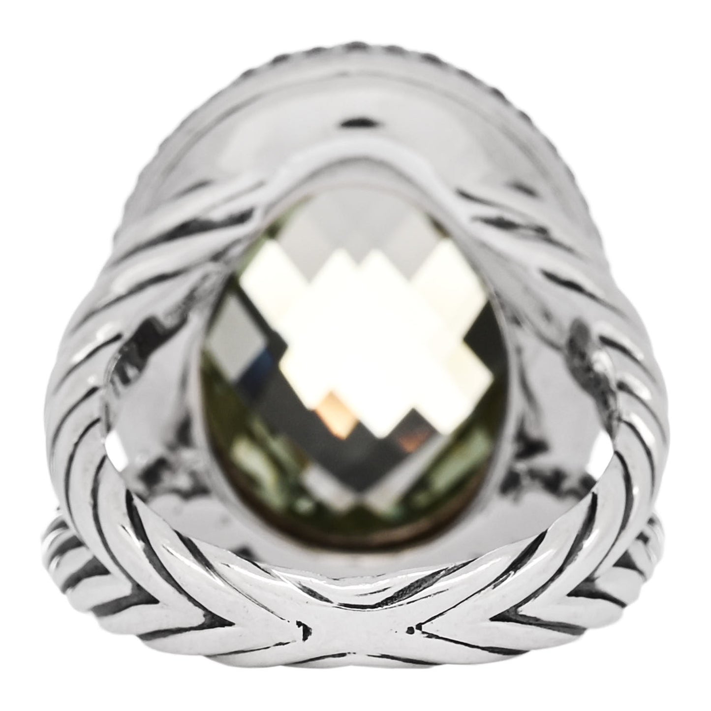 Sterling Silver Diamond Prasiolite 18mm Signature Oval Ring 54 6.75