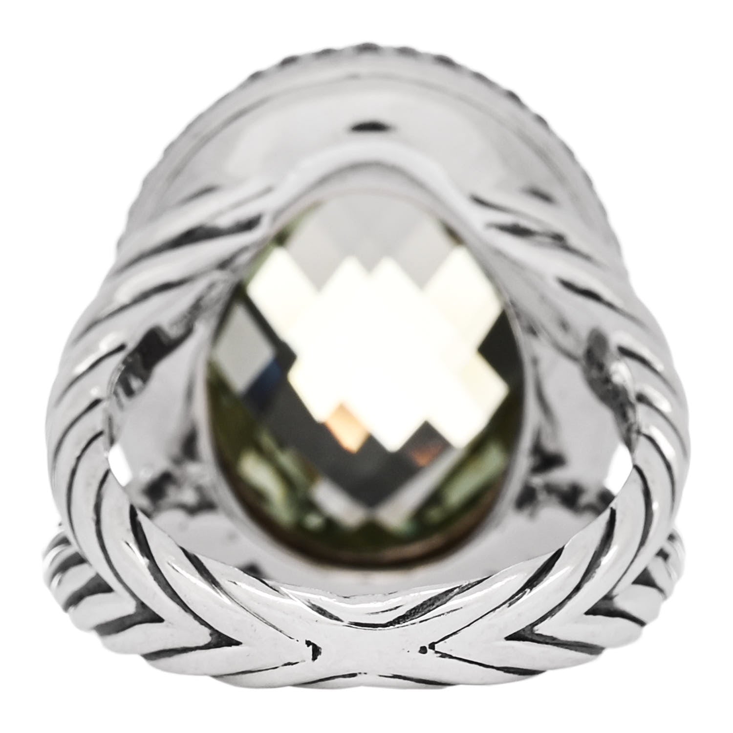 David Yurman Sterling Silver Diamond Prasiolite 18mm Signature Oval Ring 54 6.75 4 of 7