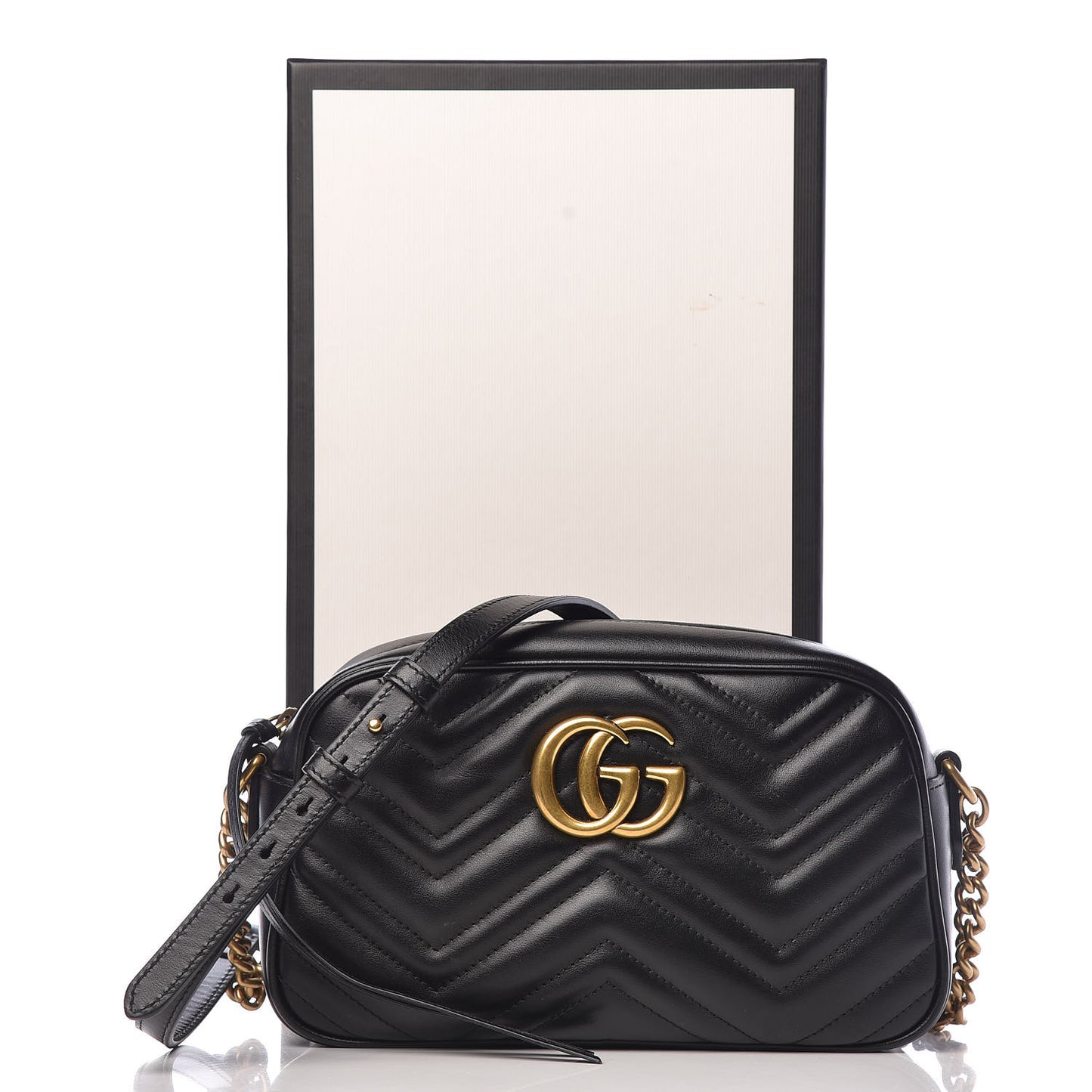 Calfskin Matelasse Small GG Marmont Chain Shoulder Bag Black