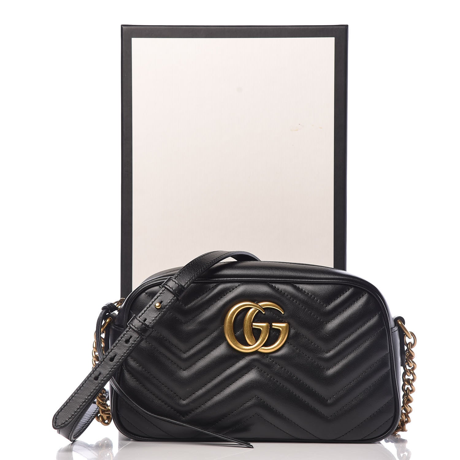 Gucci Calfskin Matelasse Small GG Marmont Chain Shoulder Bag Black 12 of 12