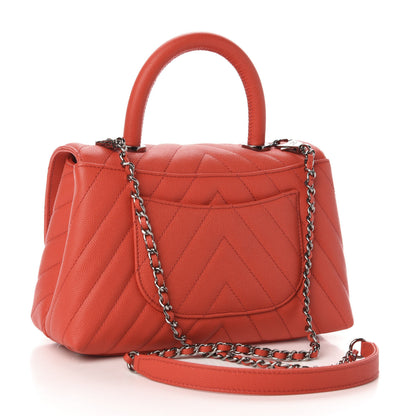 Chanel Caviar Chevron Quilted Mini Coco Handle Flap Red 3 of 11