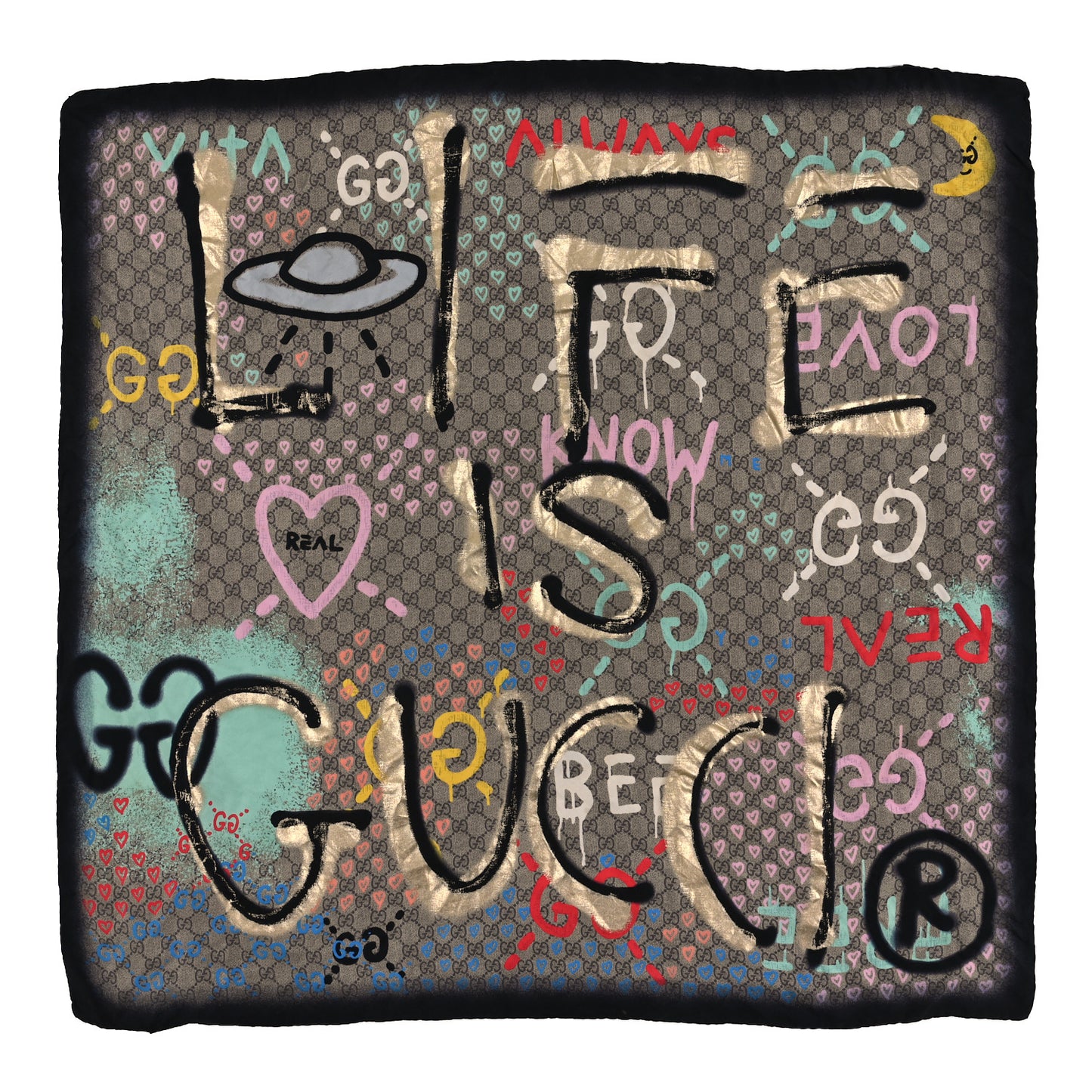 Silk Twill GG Monogram Life is Gucci Square Scarf Multicolor
