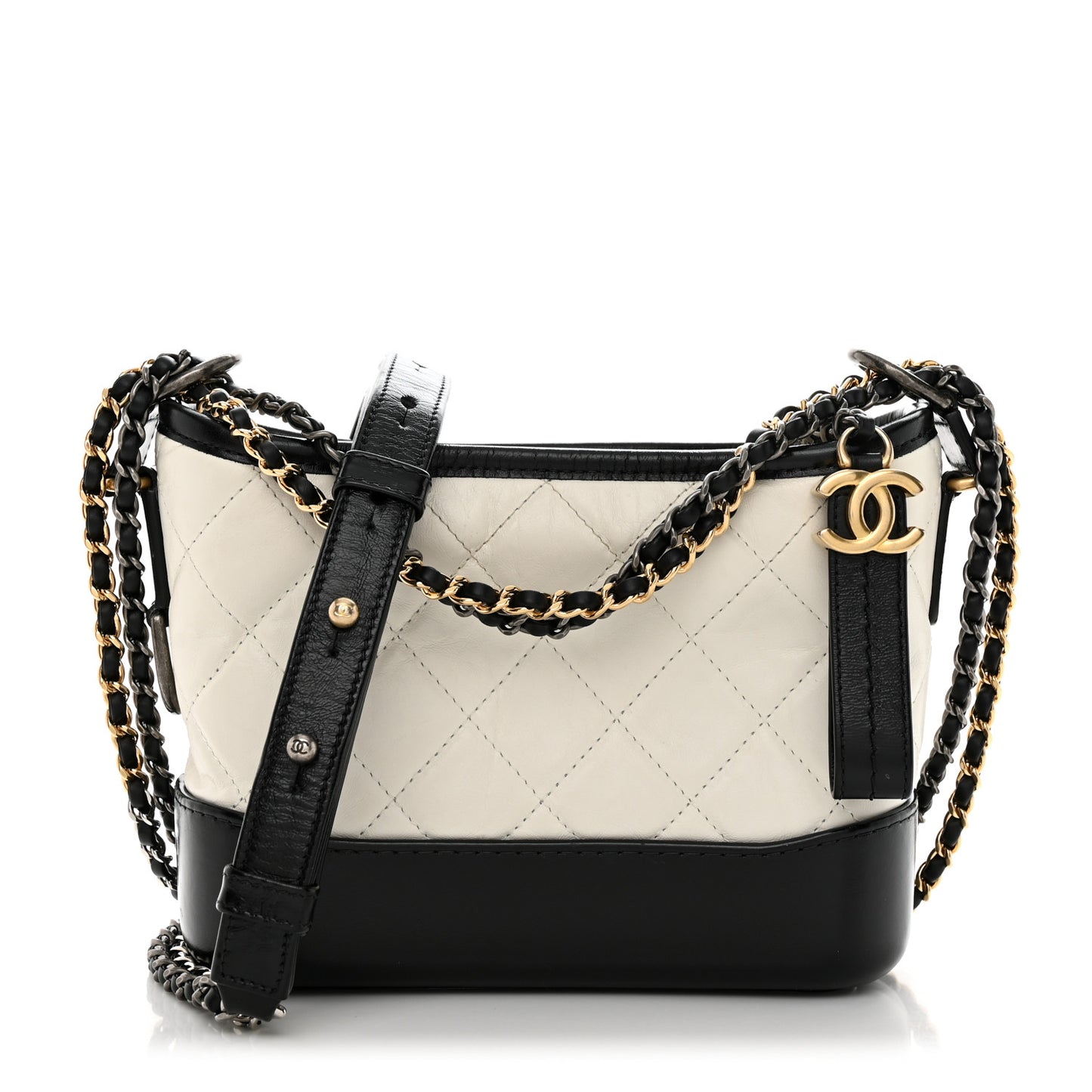 Aged Calfskin Quilted Small Gabrielle Hobo Black White