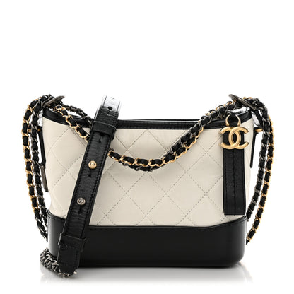 Chanel Aged Calfskin Quilted Small Gabrielle Hobo Black White 1 of 11
