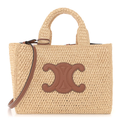 Celine Raffia Calfskin Triomphe Small Cabas Thais Tan 1 of 11