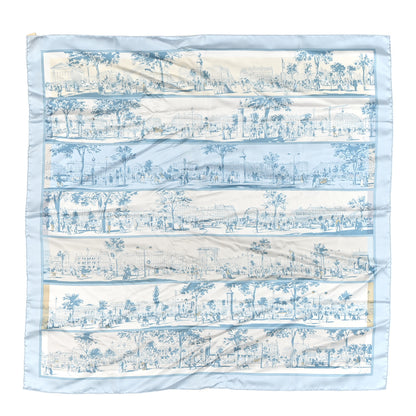 Hermes Silk A l'Ombre des Boulevards Scarf 90 Ciel White Gris Perle 1 of 4