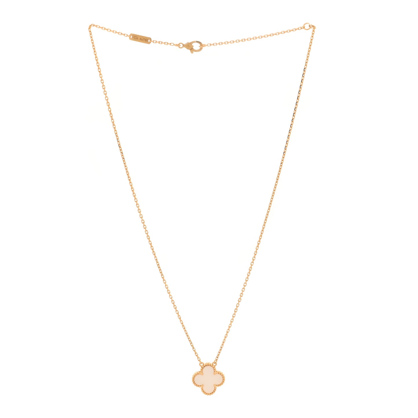 18K Yellow Gold Mother of Pearl Vintage Alhambra Pendant Necklace