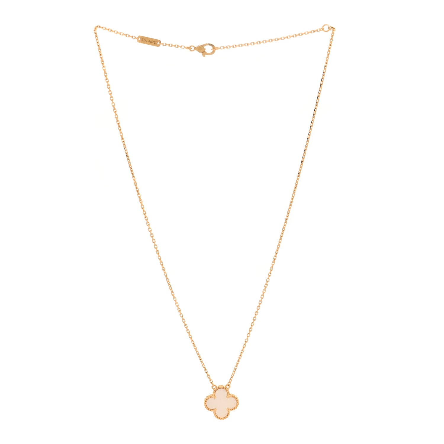 Van Cleef & Arpels 18K Yellow Gold Mother of Pearl Vintage Alhambra Pendant Necklace 3 of 7