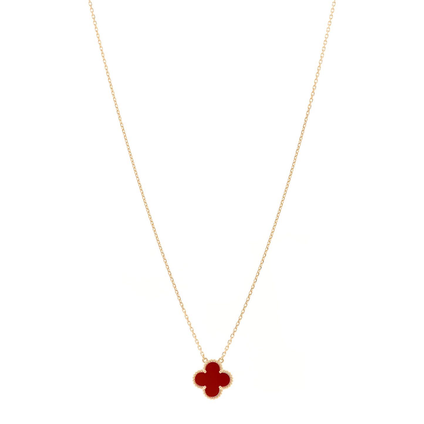 18K Yellow Gold Carnelian Vintage Alhambra Pendant Necklace