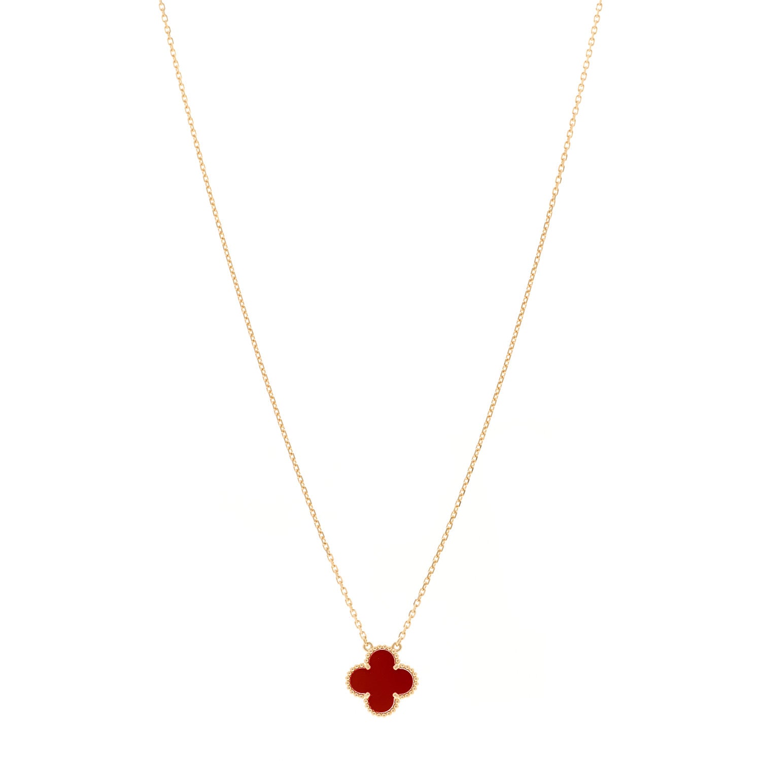 Van Cleef & Arpels 18K Yellow Gold Carnelian Vintage Alhambra Pendant Necklace 1 of 5