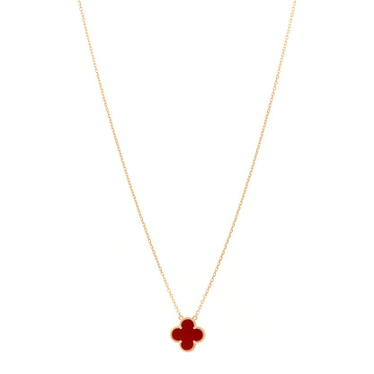 Van Cleef & Arpels 18K Yellow Gold Carnelian Vintage Alhambra Pendant Necklace 1 of 5