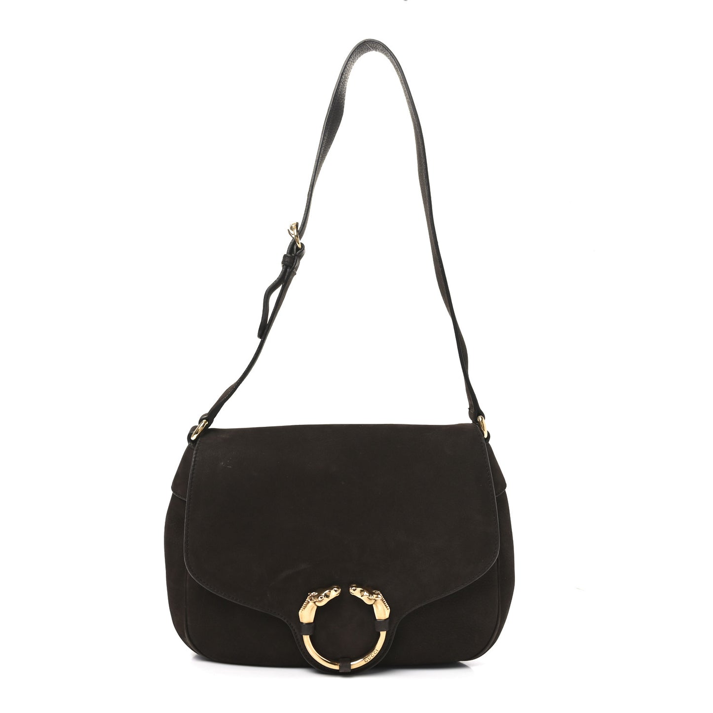 Nubuck Ribot Horse Heads Flap Bag Brown
