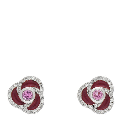 Roberto Coin 18K White Gold Diamond Pink Sapphire Enamel Flower Stud Earrings 1 of 4