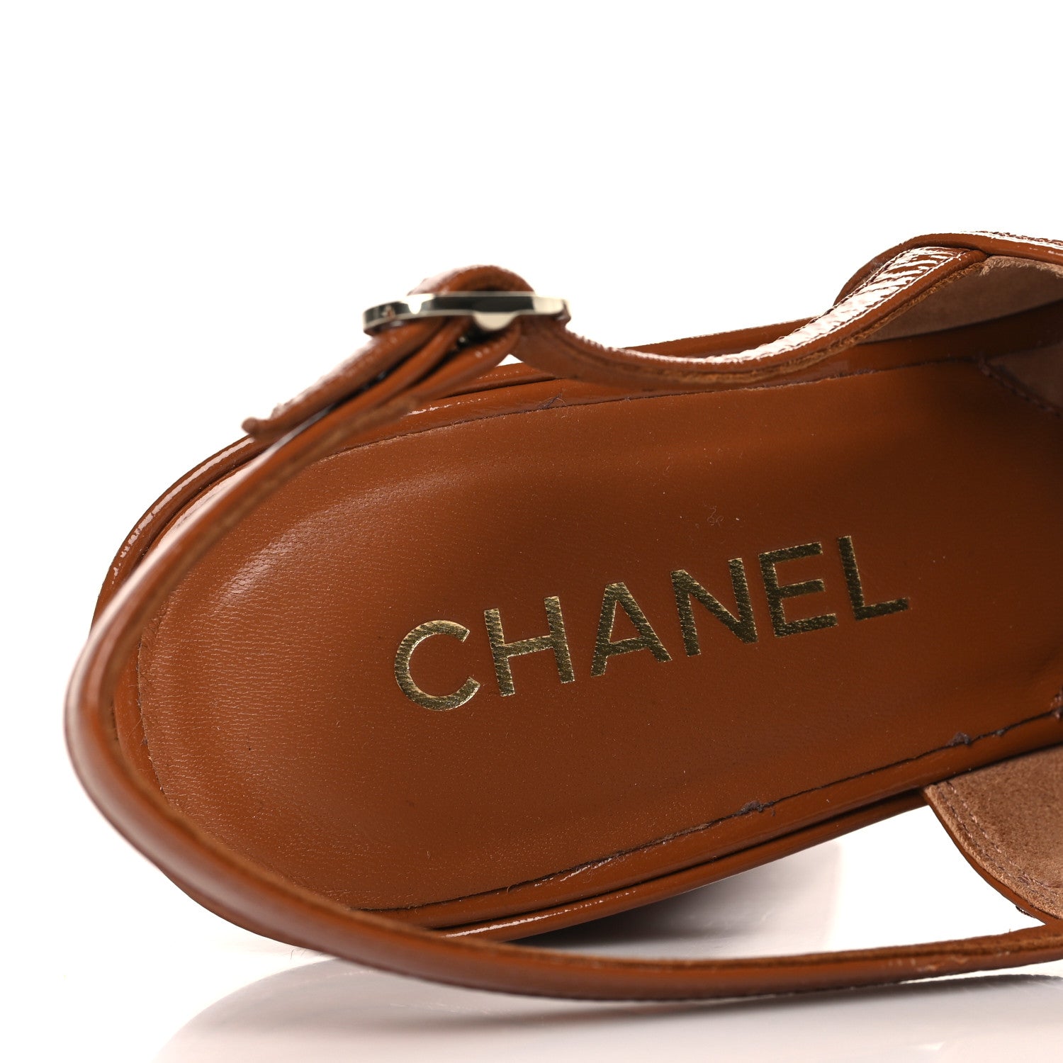 Chanel Crumpled Patent Lambskin Platform Sandals 39.5 Light Brown 9 of 10