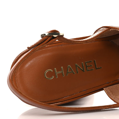 Chanel Crumpled Patent Lambskin Platform Sandals 39.5 Light Brown 9 of 10