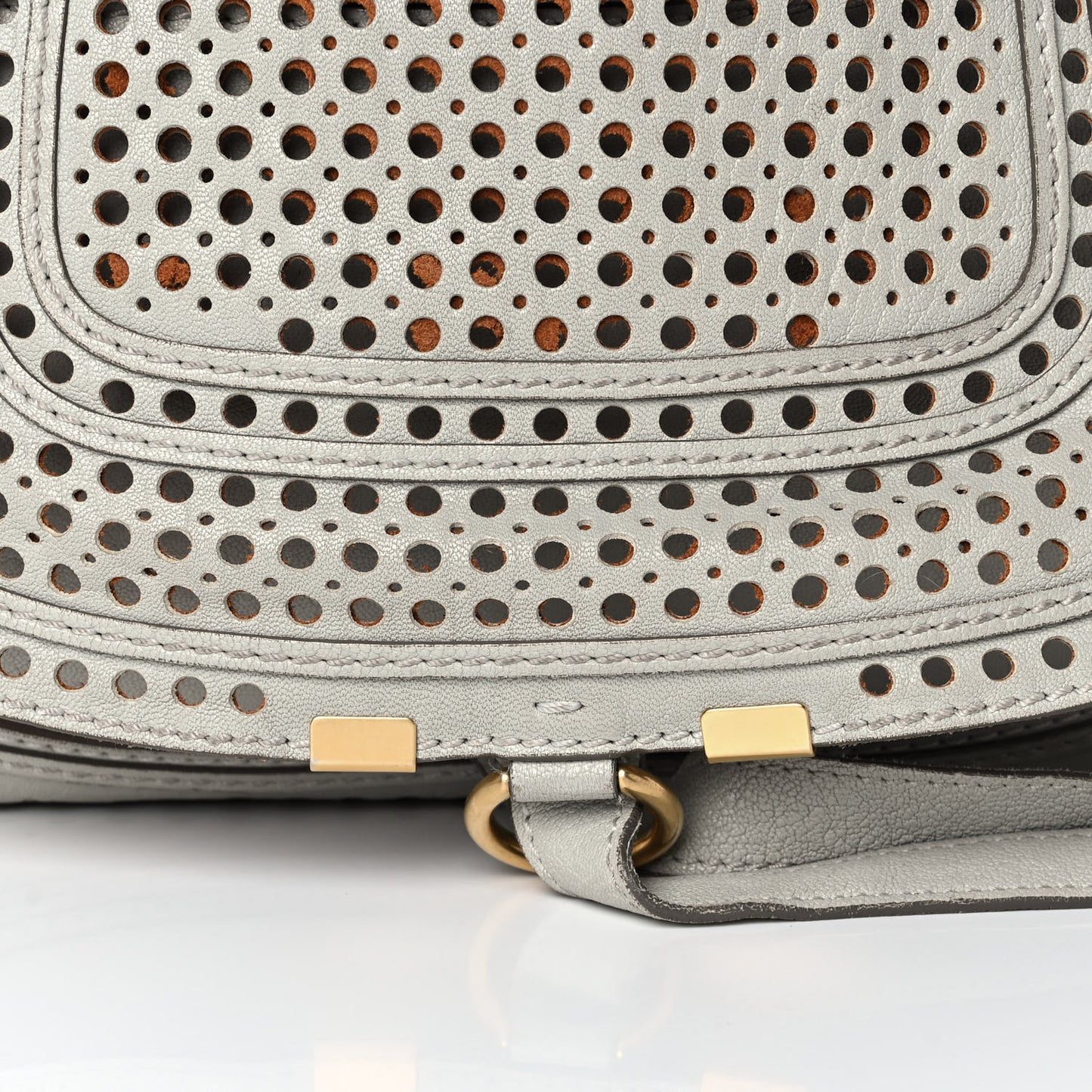 Calfskin Perforated Medium Marcie Satchel Grey